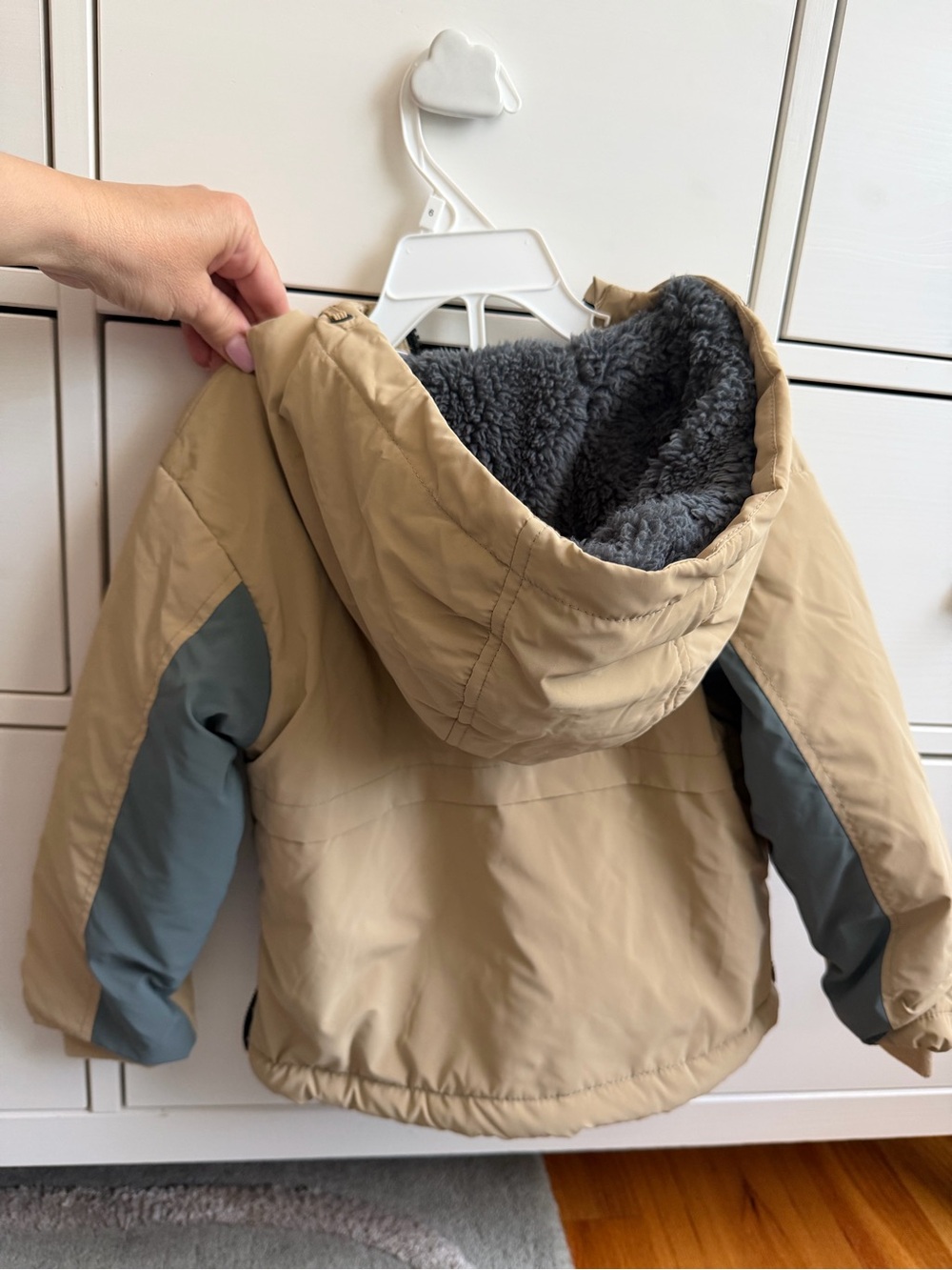 Zara Kids Hooded Puffer Jacket in Tan and Gray